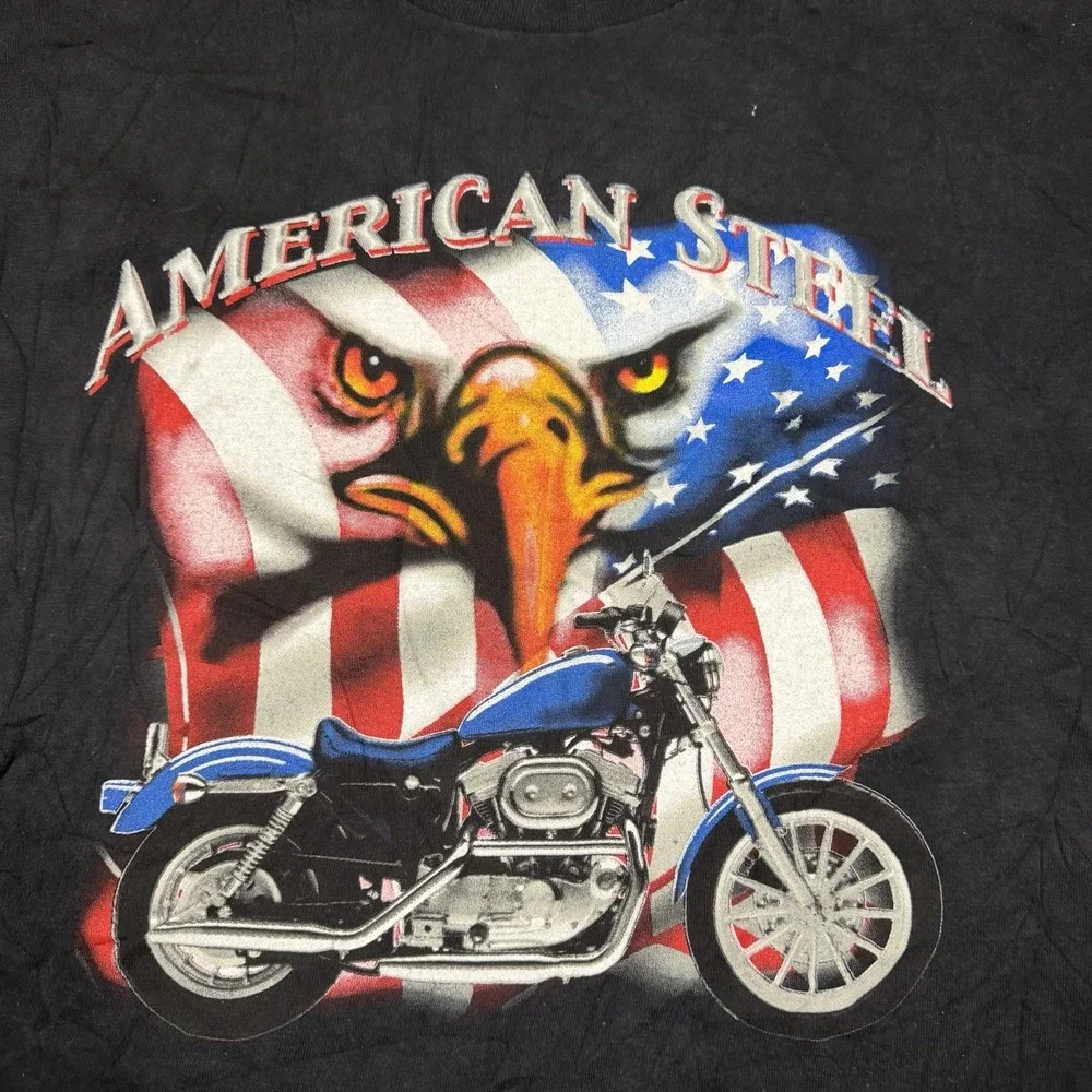 Vintage American Steel T-Shirt Mens XXL Black Eagle Motorcycle Graphic Tee Bike